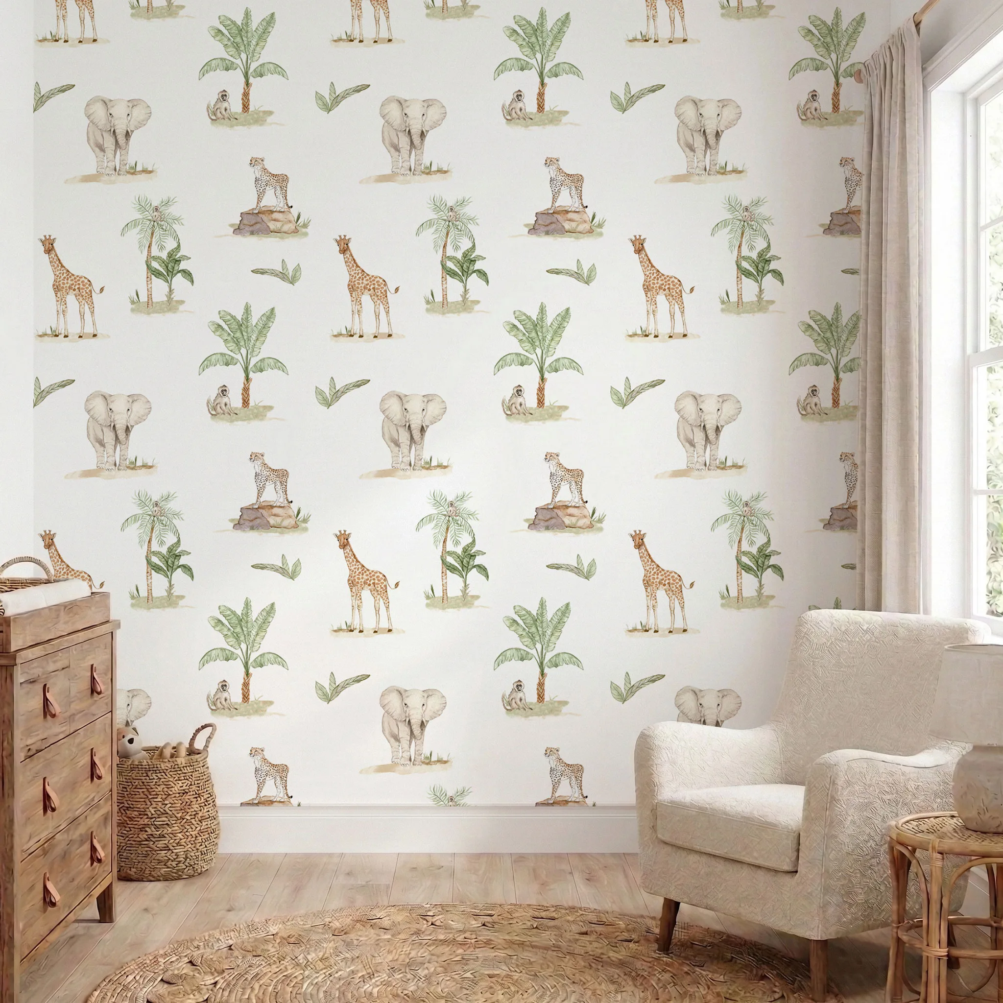 Papel de Parede Safári Encantado em Aquarela