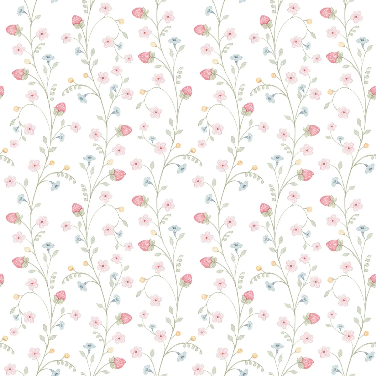 Papel de Parede Morango Silvestre em Aquarela - Imagem 2