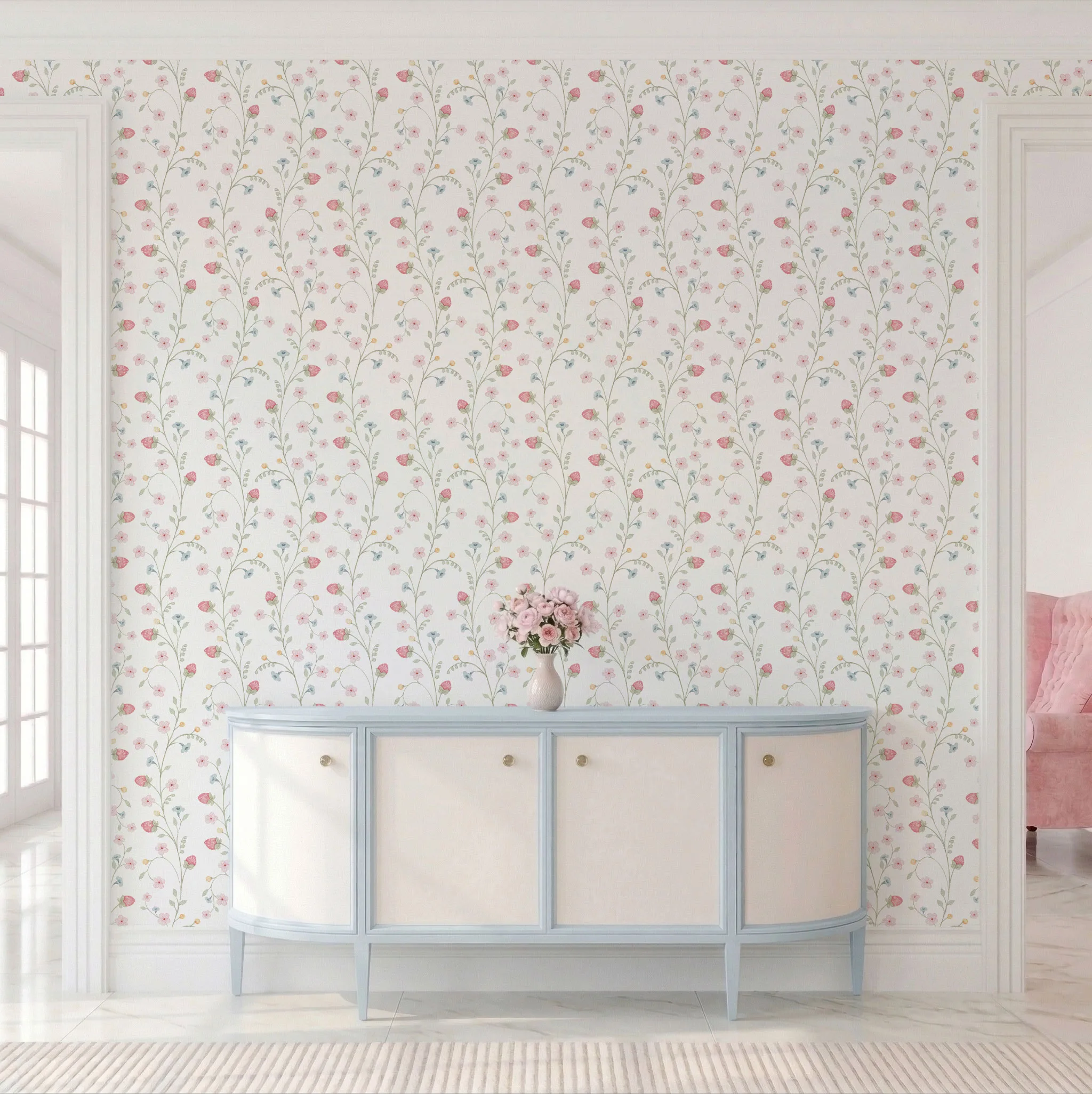 Papel de Parede Morango Silvestre em Aquarela